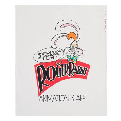 1987 Walt Disney Studios "Roger Rabbit" Original Pre-Production Animation Staff T-shirt Design Artwork from Who Framed Roger Rabbit? (1988) - Pen, Ink, Marker on Marker Paper - 14 x 17 - Thompson LOP, Bear Burge OOA | Goldin
