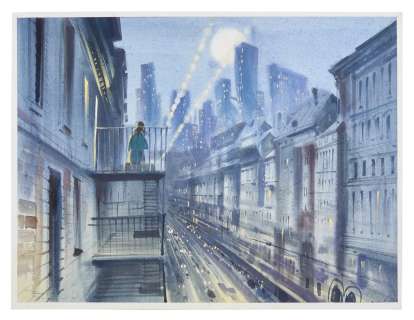 Thomas And the Magic Railroad | City at Night Watercolor Concept Artwork | Julien’s