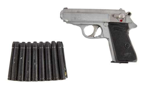 Lot 865 - IRON MAN 2: SCARLETT JOHANSSON "NATASHA ROMANOFF/ BLACK WIDOW" STUNT PISTOL AND WRIST BANDOLIER (WITH DVD)