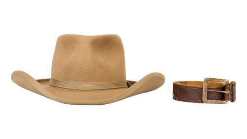 Lot 37 - James Arness | Signed "Gunsmoke" "Marshal Matt Dillon" Western Hat and Belt with Signed Photo