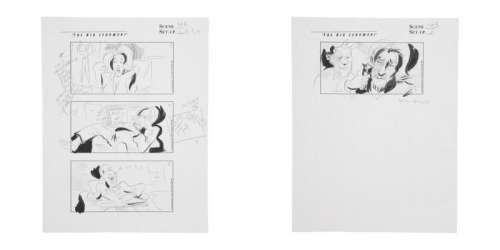 Lot 607 - The Big Lebowski | Two Pages, Scene 44 / Set-Up 1 - 4 And Scene 45 / Set-Up 1 | "Maude‘s Loft Scene 2" Original Storyboards