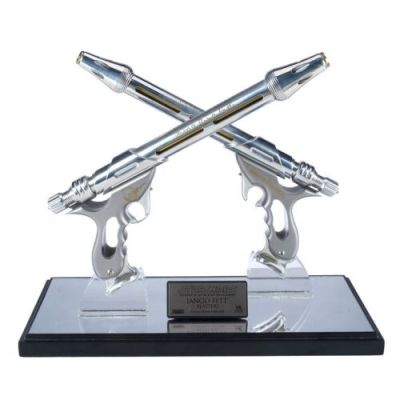 STAR WARS: ATTACK OF THE CLONES (2002) - Lot #678 : Temuera Morrison, Jeremy Bulloch, and Daniel Logan-Autographed Master Replicas Jango Fett Blaster Replicas