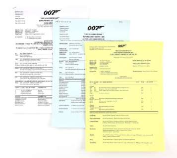 James Bond Die Another Day - Three Call Sheets from production in 2002. | Ewbank’s