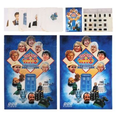 DOCTOR WHO ORIGINAL SERIES (TV SERIES, 1963-1989) - Lot #97 : Jon Pertwee, Colin Baker, Peter Davison and Sylvester McCoy-Autographed BBC 30th Anniversary Poster Board, Hand-Drawn and Coloured Character Artwork, Reference Images, and Poster