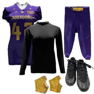 The Underdoggs Ghost Screen Worn Photo Double Jersey, Shirt, Elastic Waist Pants & Football Cleats W/Covers Ch 6 & 10 Sc 64-118 | VIP Fan Auctions