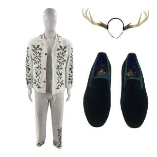 Lot #89: Saltburn Oliver Quick (Barry Keoghan) Screen Worn Slippers, Jacket, Trousers & Deer Antlers Ch 42 Sc 111-184pt1