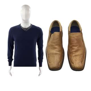 Saltburn Oliver Quick (Barry Keoghan) Screen Worn Slip On Shoes, T-Shirt & Knitwear Jumper Ch 6 Sc 6,9,43pt | VIP Fan Auctions