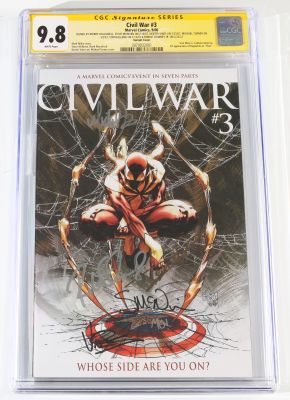 Civil War #3 - Signed by Robert Downey Jr., Tom Holland, Michael Turner, Dexter Vines, Steve McNiven, & Morry Hollowell (CGC Signature Series 9.8) 2006 | SWAU