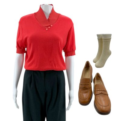 Lot 62: Eternity Joan (Elizabeth Olsen) Screen Worn Pants, Shirt, Socks & Shoes Ch Multiple Sc Multiple | VIP Fan Auctions