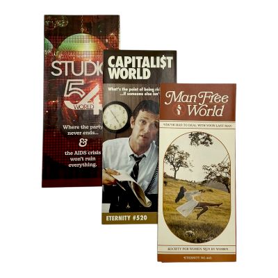 Lot 57: Eternity Production Used Man Free World, Studio 54 & Capitalist World Brochures | VIP Fan Auctions
