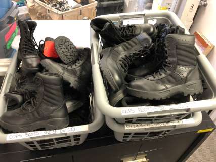 "Superheroes Show" Police Dept. liberty justice - 3 baskets full of Police boots | Direct Liquidation
