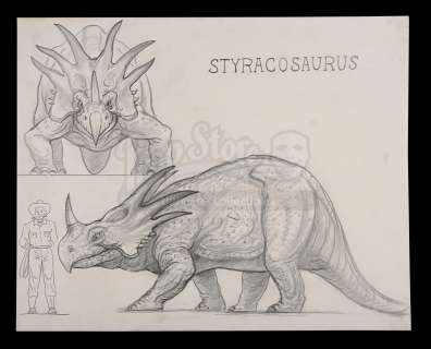 THE VALLEY OF GWANGI (1969) - Lot 862 - Ray Harryhausen Hand-drawn Styracosaurus Scale Comparison
