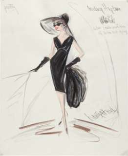 Audrey Hepburn "Holly Golightly" Costume Sketch by Edith Head for Breakfast at Tiffany‘s (Paramount, 1961).