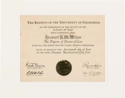 Rock Hudson "Stewart McMillan" Prop Law Degree from McMillan & Wife (NBC TV, 1971-1978)....