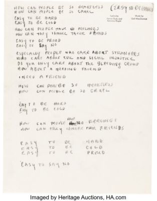 Hair: The American Tribal Love-Rock Musical (1967), Composer Galt MacDermot’s Personally Owned and Used Lyrics and Sheet Music for "Easy to Be Hard". | Heritage