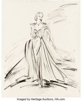 Pair of Grace Kelly Academy Award Gown Sketches by Edith Head (1955). | Heritage