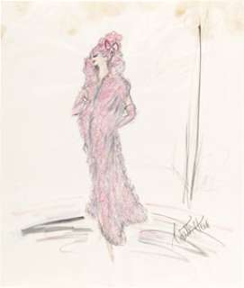 What a Way to Go! (TCF, 1964), Shirley MacLaine "Louisa May Foster" Set of (2) Costume Sketches of Pink Gown Ensemble from the "Flaming Lips" Premiere by Edith Head. (Total: 2 Items)