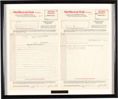 John Lennon, Signed and Annotated Who’s Who In The World Biographical Proof (ca. 1978). | Heritage