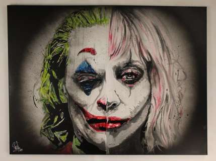 Joker - Harley Quinn - Folie à Deux - handpainted and signed - painting - by artist Vincent Mink - Portrait | Catawiki