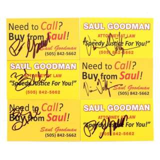 Better Call Saul - Lot 3 - Six Signed Saul Goodman Business Cards - Vince Gilligan, Peter Gould, and Bob Odenkirk