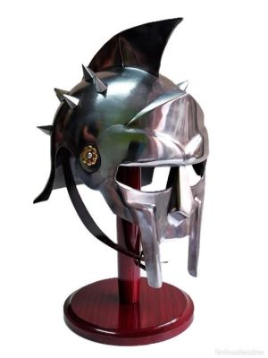 Gladiator - - Movie prop Replica metal gladiator-style helmet with riveted spikes, leather suspension liner and chin strap.