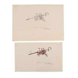 CAPTAIN SCARLET AND THE MYSTERONS (TV SERIES, 1967-1968) - Lot 99 - Derek Meddings Hand-drawn Sketch and Hand-coloured Illustration of Mysteron Rifle