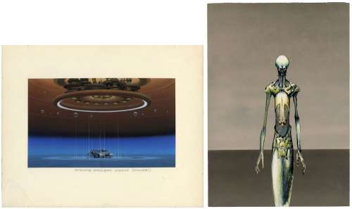 Showscan | Pair of Hand-Painted Ralph McQuarrie Alien and Spacecraft Production Illustrations | Propstore