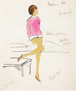 Edith Head (2) vintage original costume sketches of Janet Leigh as "Bertie Austin". | Profiles in History