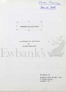 Lot 14 - â€  Where Eagles Dare (1968) Original production used Script. The Script was the original…