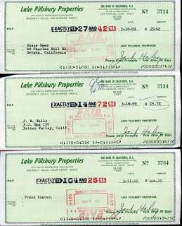 Lot 103 - Lot 3 Original Jack Haley Lake Pillsbury Checks