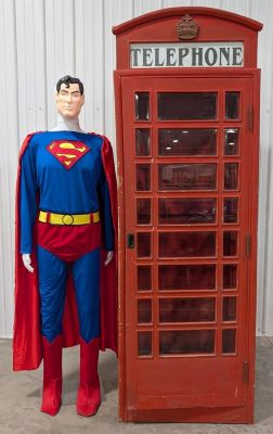 Lot 3277 - Full Size Vintage British Telephone Booth Wooden Replica w/ Superman | misc / divers