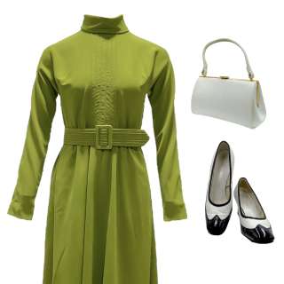 Lot #23: The First Lady Betty Ford Michelle Pfeiffer Screen Worn Long Sleeve Dress W/ Belt, Purse & Pointy-Toe, High Heel Shoes Ch 2 Ep 101: Authentic Auction Item | VIP Fan Auctions | VIP Fan Auctions