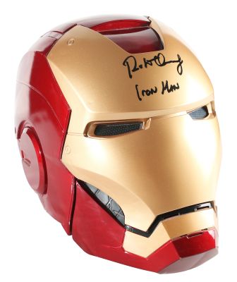 Robert Downey Jr. as Iron Man in Iron Man (Beckett Witnessed) Signed Prop Replica Hasbro Legends Series Electronic Helmet with Character Name | SWAU