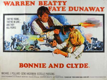 Bonnie and Clyde (1967), British Quad Film poster artwork by Tom Chantrell, Warner Bros., folded, B | Ewbank’s