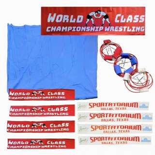 The Iron Claw Screen Used 3 Ring Rope, Mat, 4 Sportatorium Ring Skirts, 4 WCCW Ring Skirts & Ringside Banner | VIP Fan Auctions