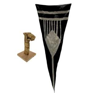 Lot #2: Vikings Valhalla Leif Eriksson (Sam Corlett) Production Used Flag & Prelim Boat Head