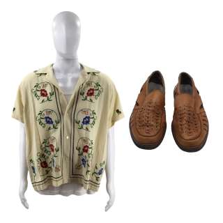 Saltburn Farleigh Start (Archie Madekwe) Screen Worn Lattice Shoes, Vest & Embroidered Shirt Ch 22 Sc 90 | VIP Fan Auctions