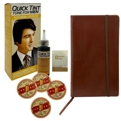Lot 23: Eternity Luke (Callum Turner) Production Used (4) Coaster Set, Applicator, Matchbook, Quick Tint Box & Journal | VIP Fan Auctions