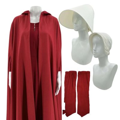 Lot 6: The Handmaid’s Tale Background Screen Worn Cloak, Dress, (2) Bonnets & Sleevelets Ss Multiple | VIP Fan Auctions