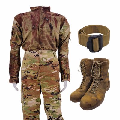 Lot 20: Onslaught The Cockroach Screen Worn Stunt Uniform Shirt, Pants, Belt & Boots Ch 2 Sc 28 | VIP Fan Auctions