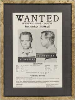 David Janssen "Richard Kimble" "Wanted - Interstate Flight - Murder" FBI Fugitive Poster from The Fugitive ... | Heritage