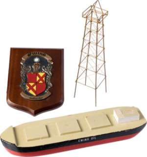 Ewing Family Coat of Arms Plaque, Oil Derrick and Oil Tanker from Larry Hagman "J.R. Ewing‘s" Desk from Dallas<...