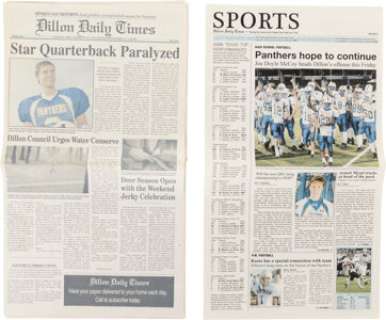 Dillon Daily Times Newspapers "Star Quarterback Paralyzed" and "Panthers Hope to Continue" from Friday Night Li...