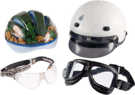 Dumb and Dumber (New Line, 1994), Jim Carrey "Lloyd Christmas" and Jeff Daniels "Harry Dunne" Mini Bike Helmets and Goggles.