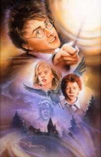 Harry Potter and the Prisoner of Azkaban (Warner Bros., 2004; Created 2005), John Alvin Original Art of Daniel Radcliffe "Harry Potter", Rupert Grint "Ron Weasley", Emma Watson "Hermione Granger", and Gary Oldman "Sirius Black".