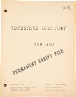 Tombstone Territory (ZIV-TV, 1957), Early Sam Peckinpah Television-Episode Script. | Heritage