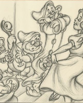 Joan Vizcarra - Snow White and the Seven Dwarfs: Musical Moment - Original Drawing - Hand Signed | Catawiki