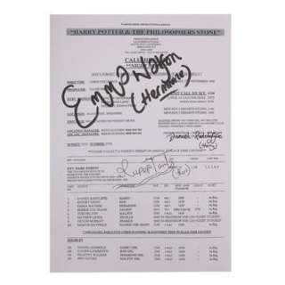 HARRY POTTER AND THE PHILOSOPHER‘S STONE (2001) - Lot 980 - Daniel Radcliffe and Cast Autographed Call Sheet