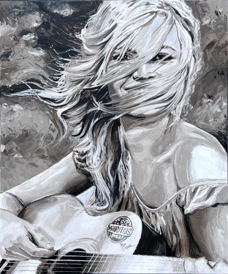 Peter Engels - Brigitte Bardot Playing Guitar – Painted on the island of Mauritius - Unique original, Signed, COA | Catawiki