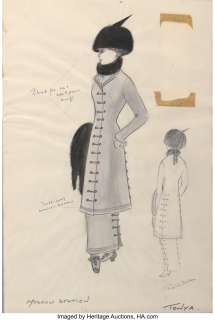 Geraldine Chaplin "Tonya" (2) costume sketches by Phyllis Dalton for Doctor Zhivago....